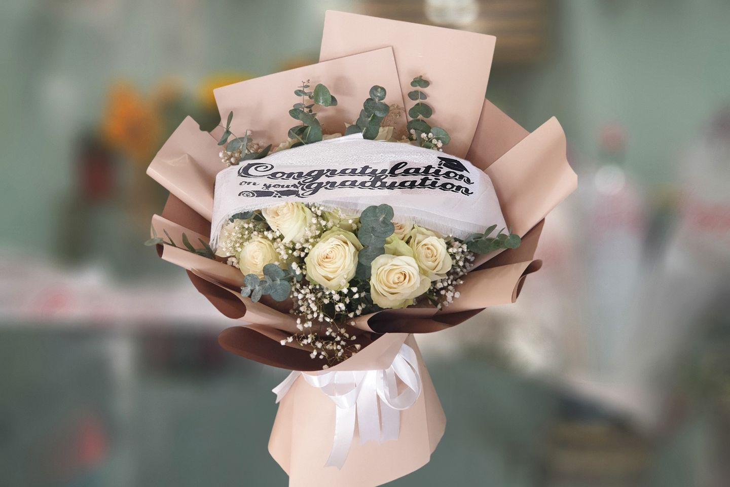 Graduation Bouquet   White Rose - Small