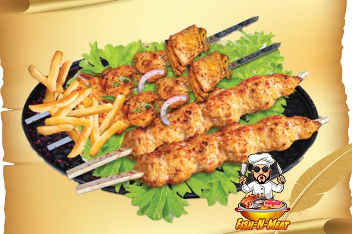 Fish Grills Mix - 4 Fish Skewers 2x Kabab 2x Awsal