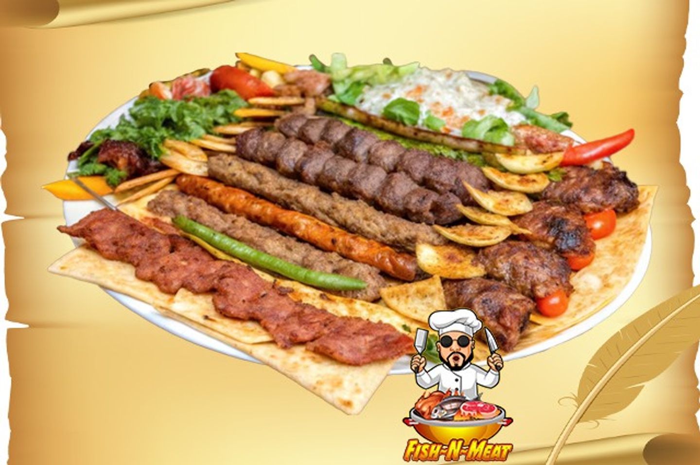 Meat Grills Mix - 4 Meat Skewers 2x Kabab 2x Awsal