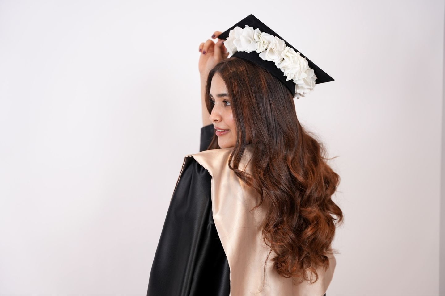 Artificial Hydrangea Graduation Hat - White
