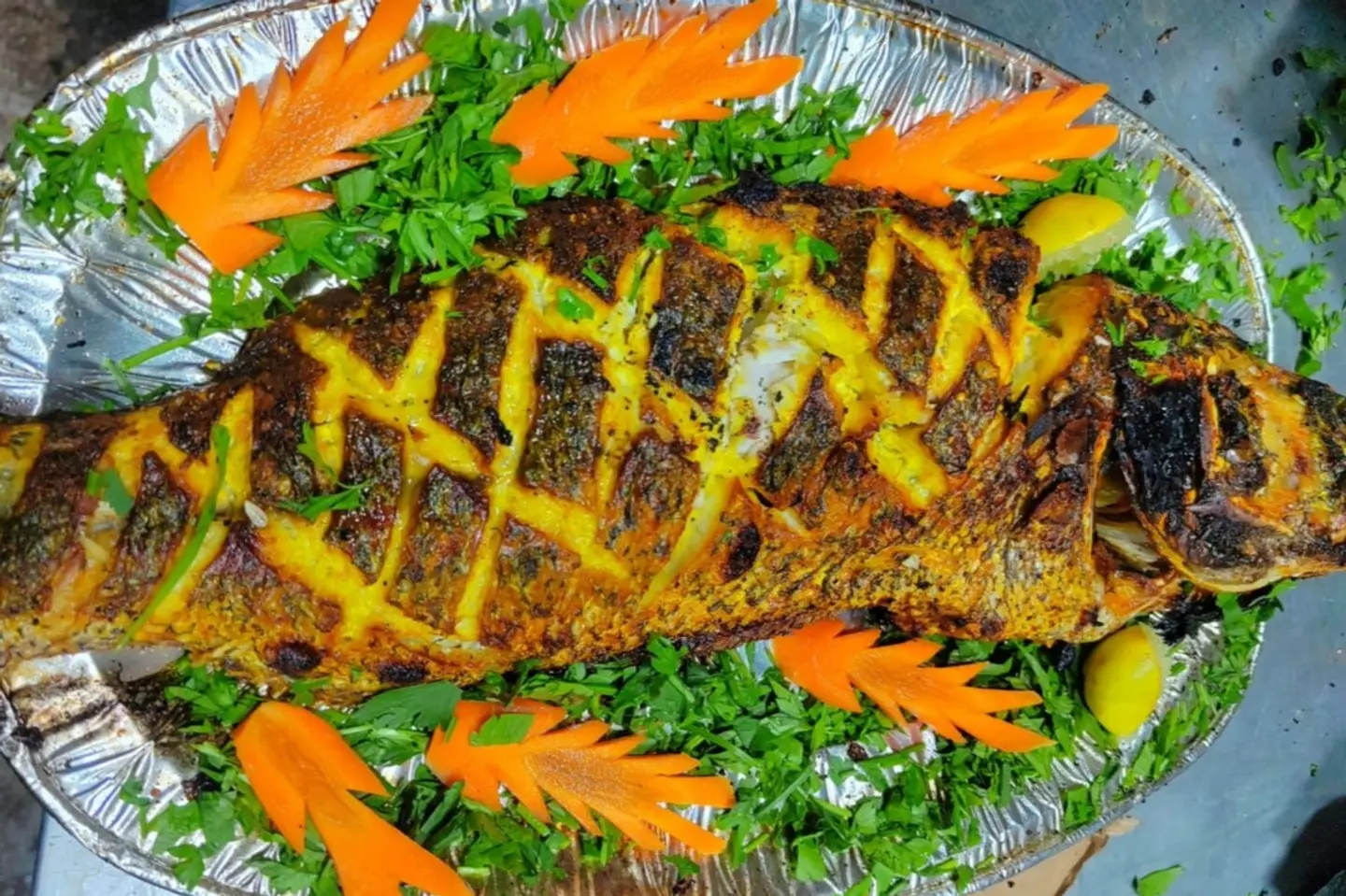 Bass Fish - Grilled Without Cleaning The Fish
