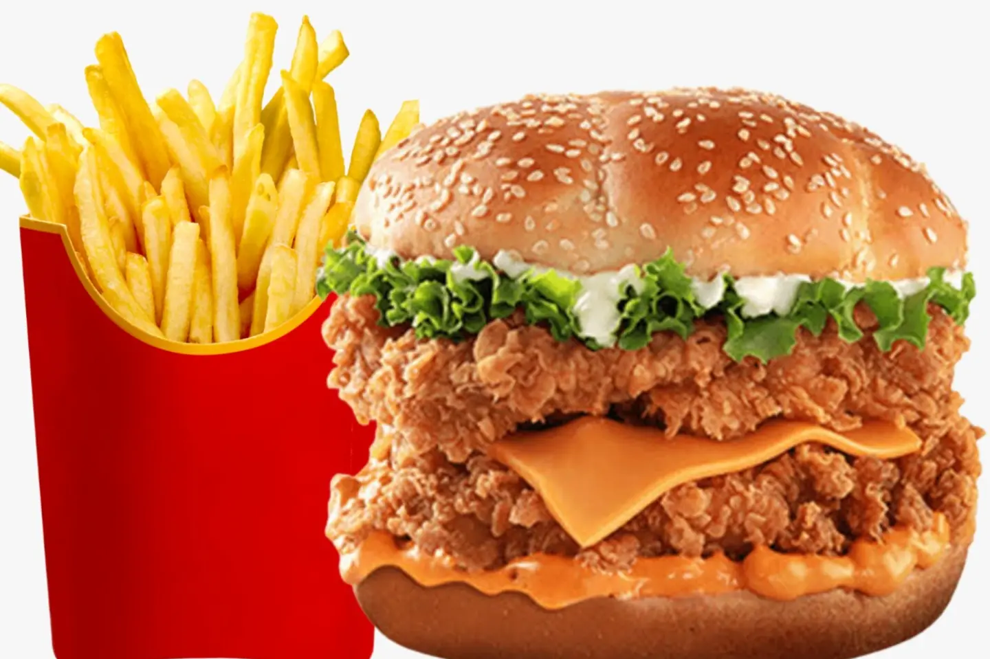 Crispy Double Patty Chicken Burger With Cheese - Spicy