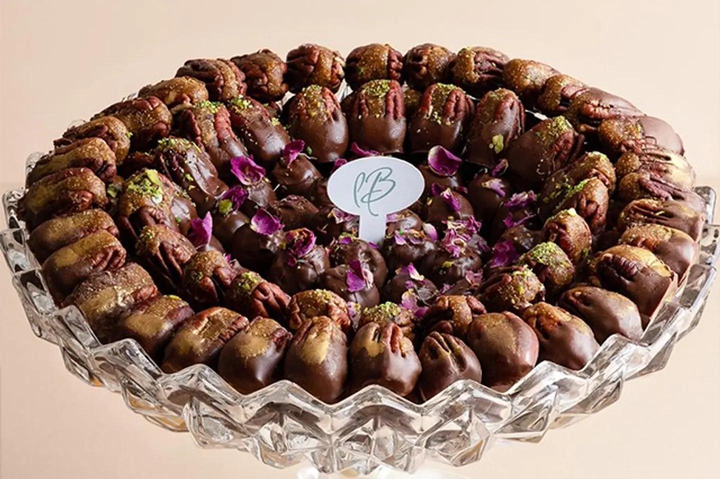 Pecan Dates With Belgian Chocolate - Tray   1 Kg