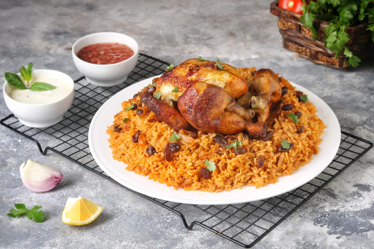 دجاجة شواية مع الرز - نص حبة دجاج