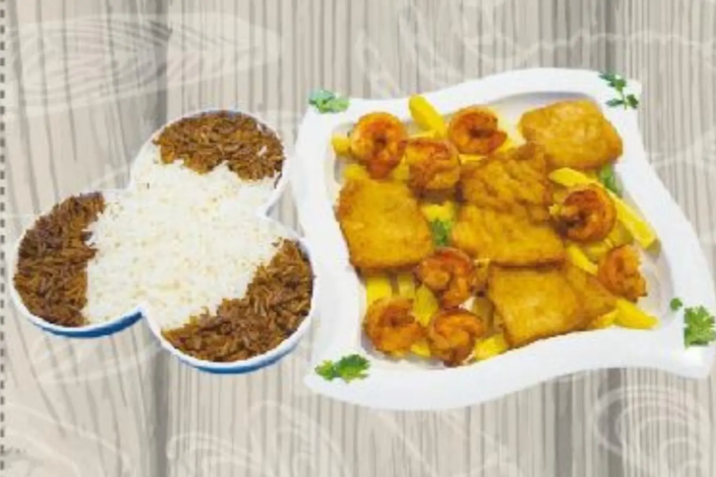 وجبة مشكل مع أرز - مشوي