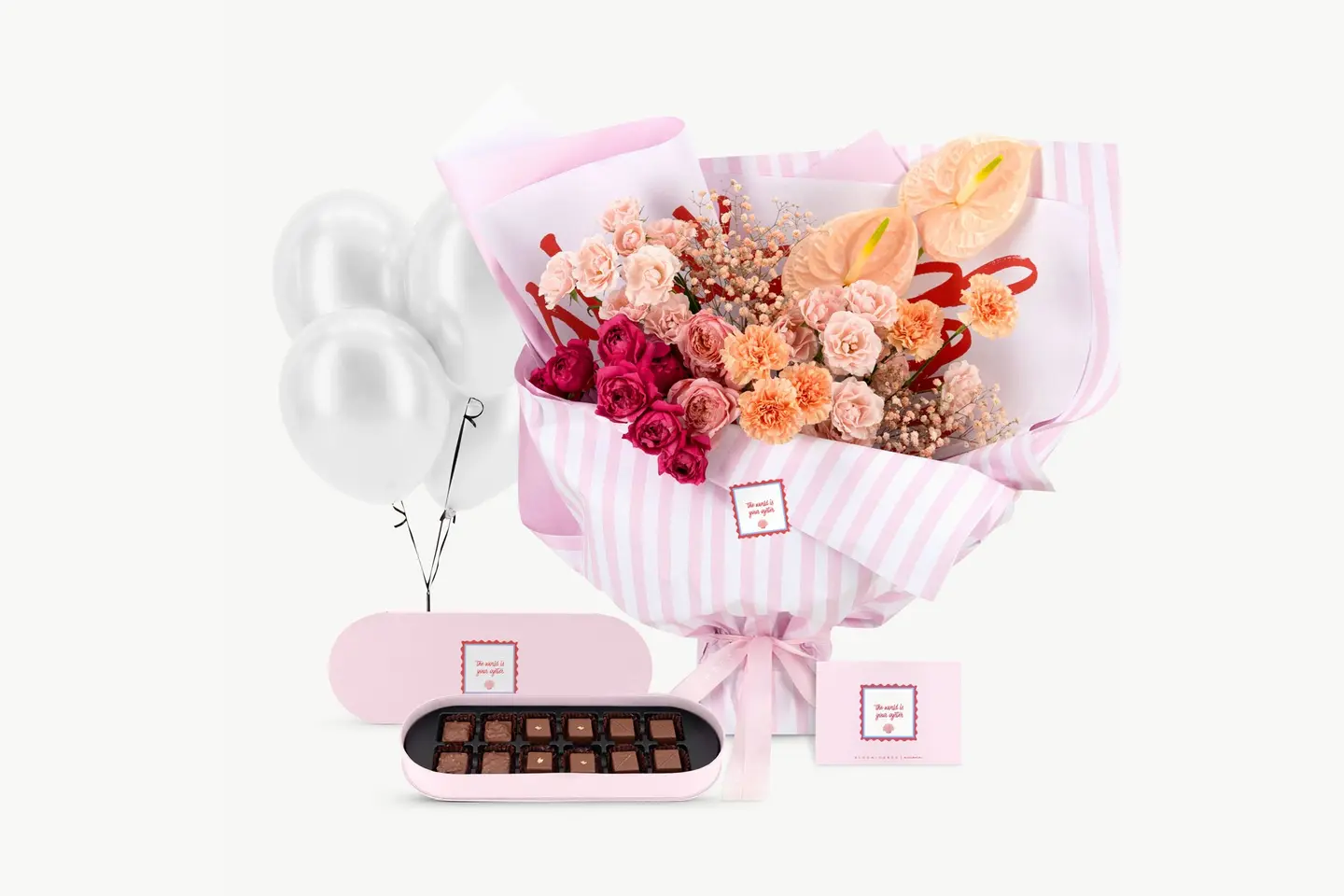 باقة زهور و مجموعة حلويات - وردي