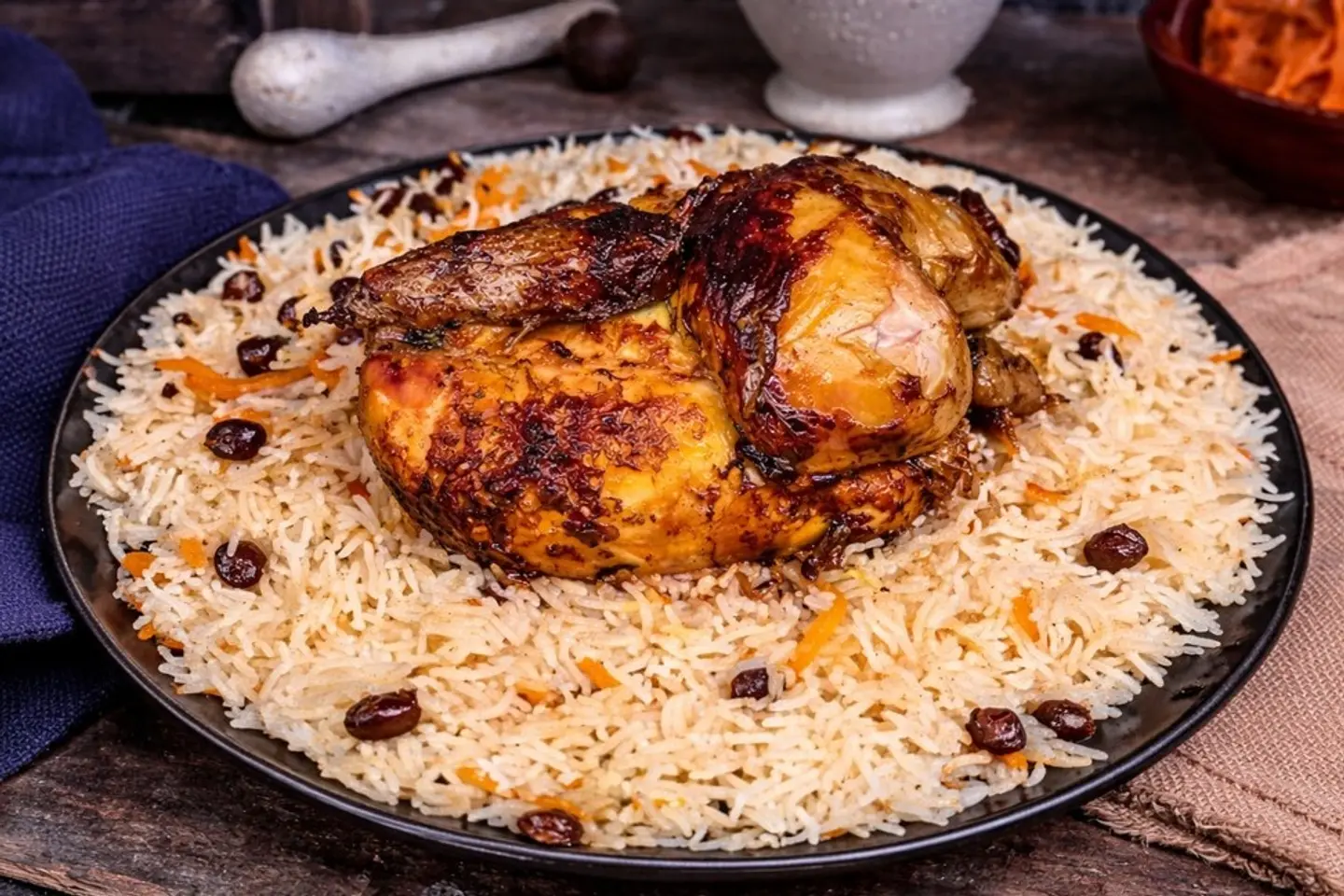 دجاج شواية مع رز قابلي - ثلاث ارباع دجاجة