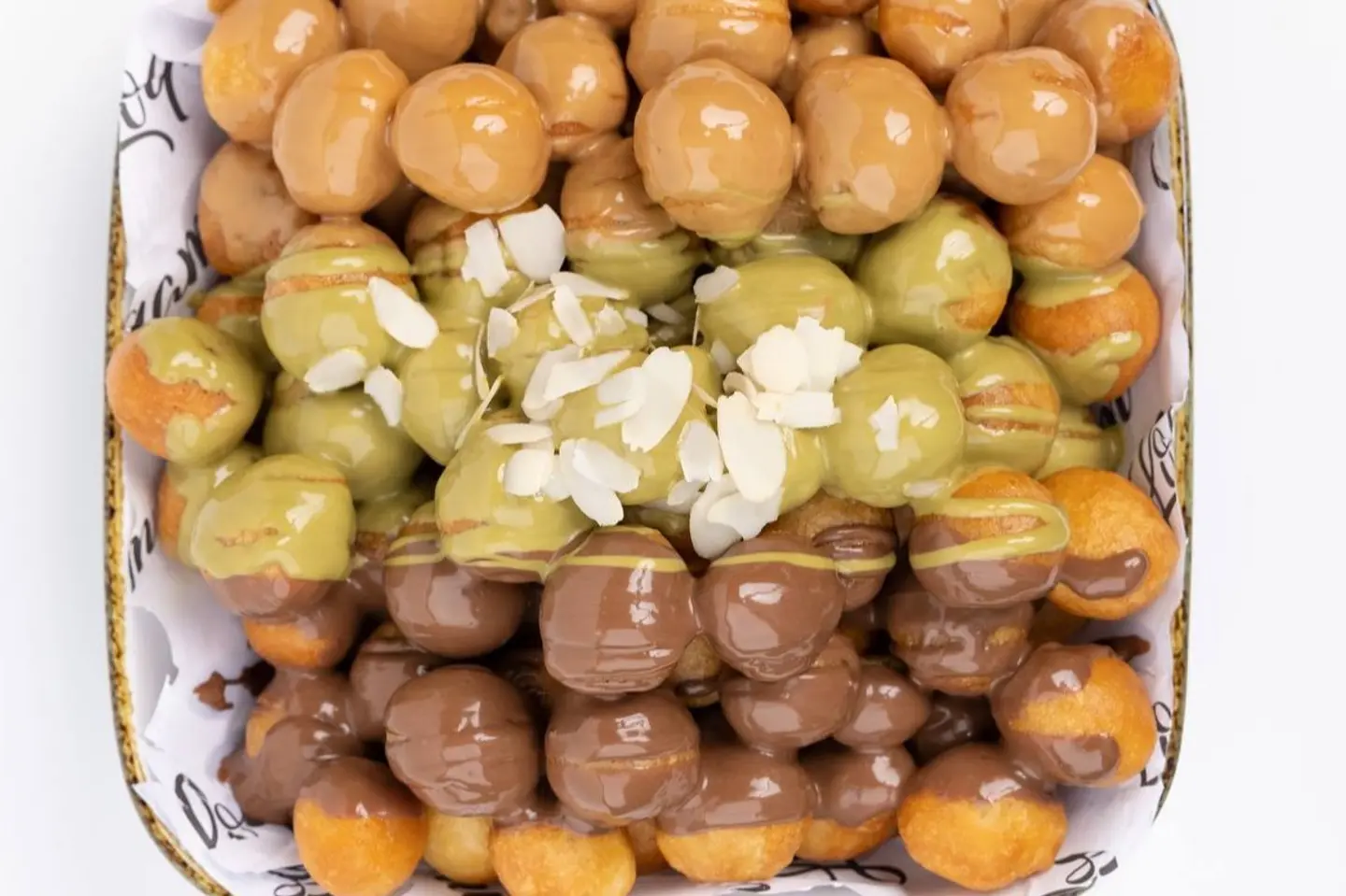 Luqaimat Box With Nutella Lotus And Pistachio Sauces - Luqaimat Box With Nutella Lotus And Pistachio Sauces Big