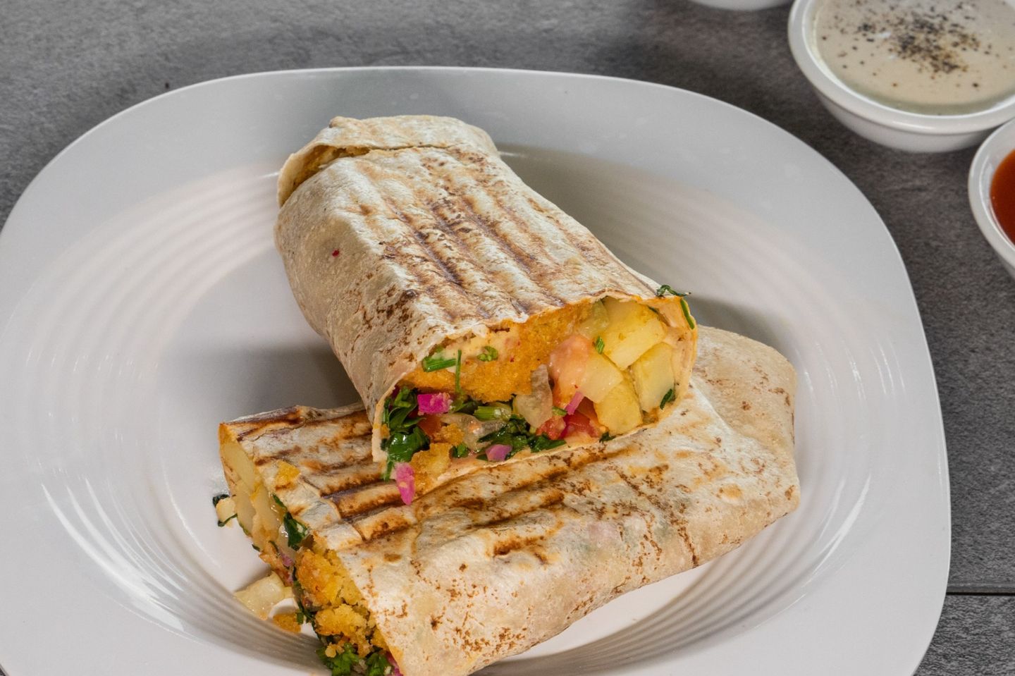 Falafel Saj Sandwich - With Vegetables And Chickpeas