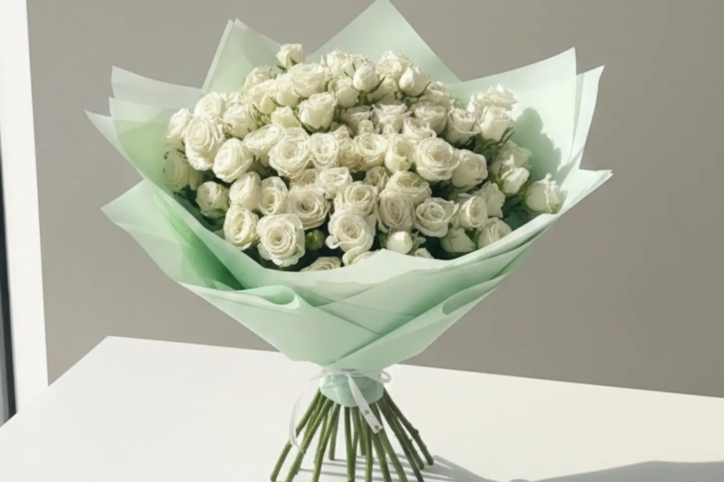 باقة البيبي روز الابيض الانيقة - عشرون غصن بيبي روز