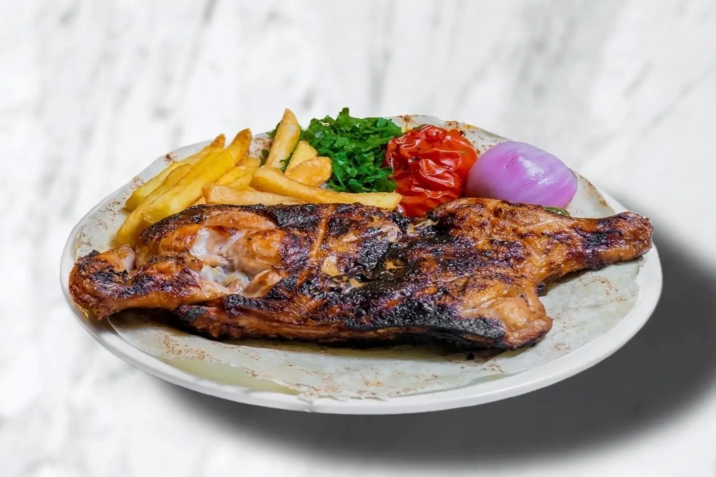 دجاج على الفحم مع بطاطس - نص دجاجه