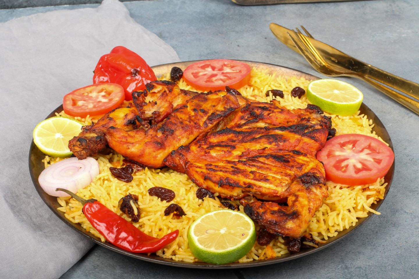 Charcoal Chicken With Bukhari Rice - Half A Chicken