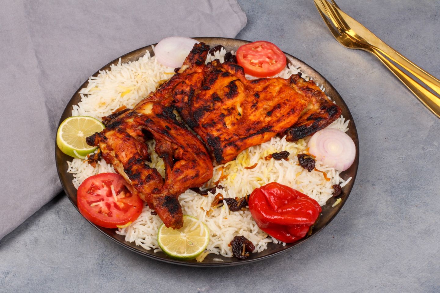 Charcoal Chicken With Biryani Rice - Half A Chicken