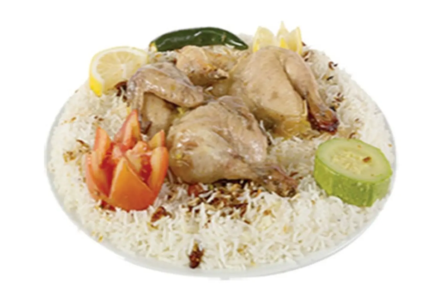 دجاج حنيذ  مع حنيذ مثلوثة  - نص حبة دجاج