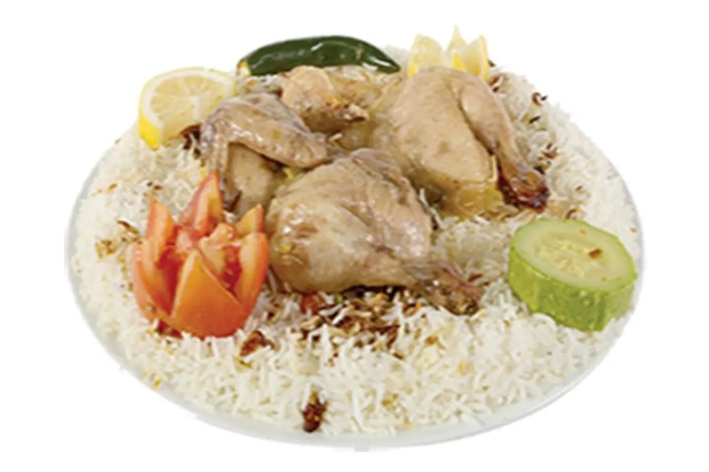 دجاج حنيذ مع أرز بيشاور مثلوثة - نص حبة دجاج