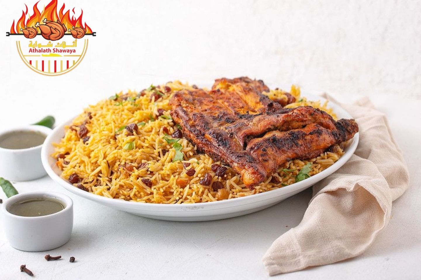 دجاج فحم مع الرز  - نص حبة دجاج