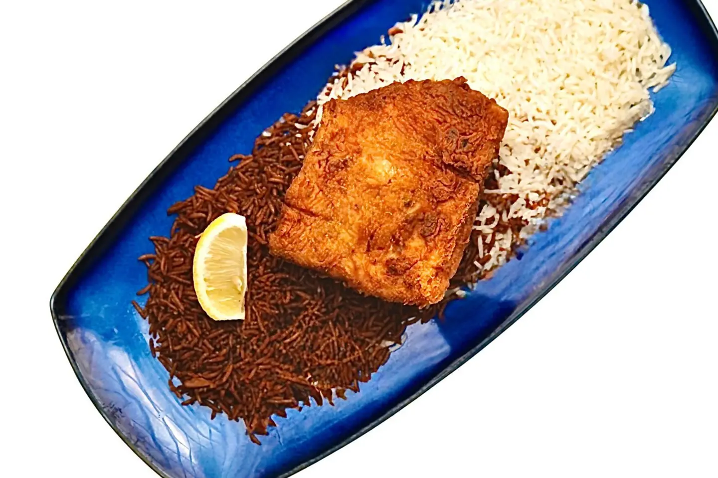 سمك فيلية مع الرز  - سمك فيليه مقلي مع رز ابيض