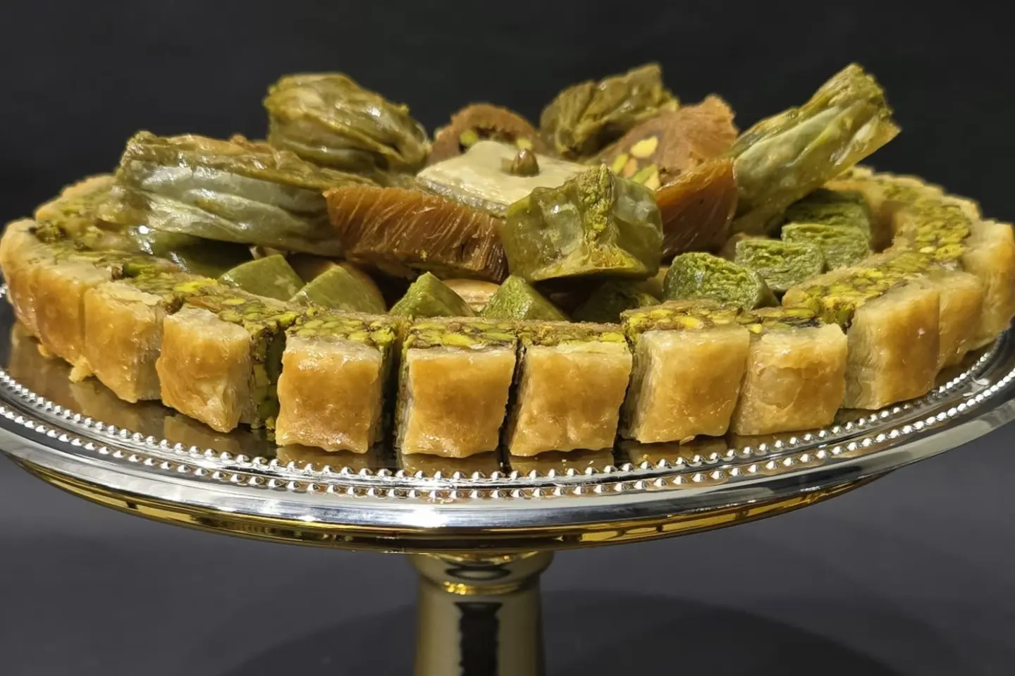 Baklava Large Size Round Stalance Plate - With Mixed Oriental Baklava