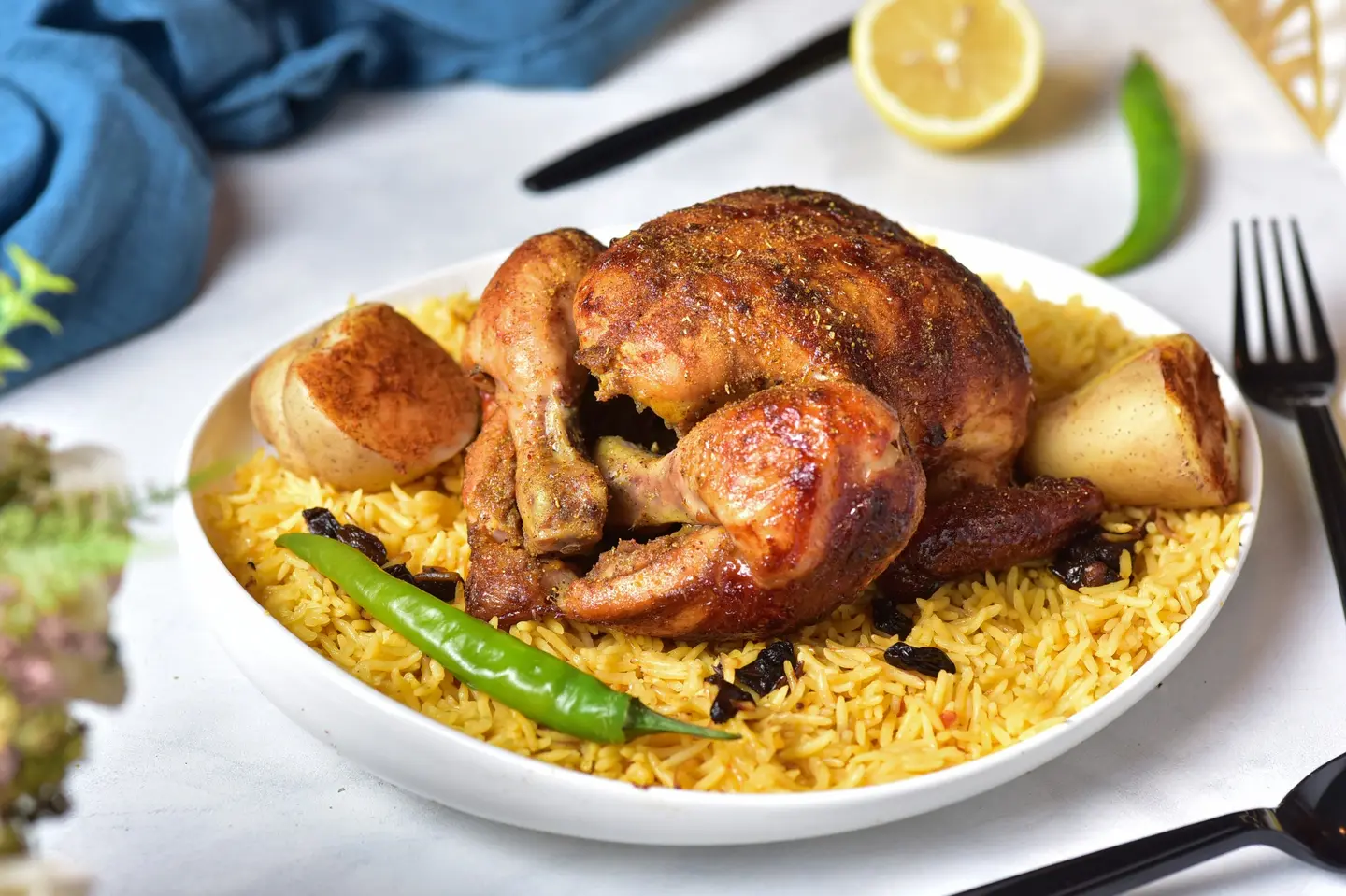 حبة دجاج شواية مع الرز - أرز بخاري