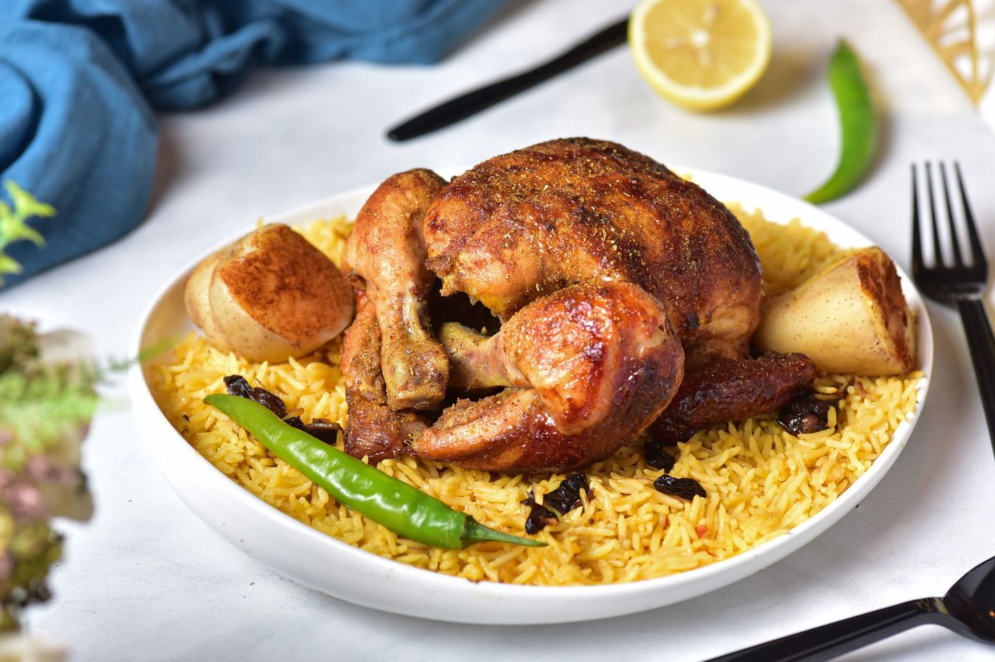 حبة دجاج شواية مع الرز - أرز بخاري