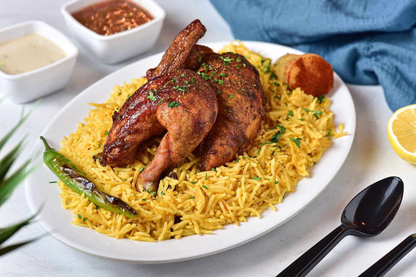 نص دجاجة شواية مع الرز - أرز بخاري