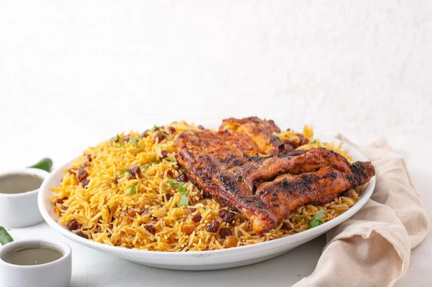 دجاج على الفحم مع الأرز - نص دجاجة مع رز