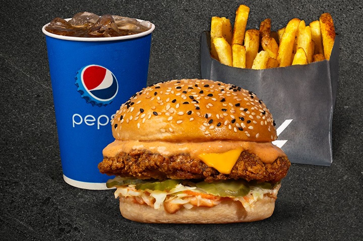 Crispy Chicken Burger Meal - Fries Drink Medium