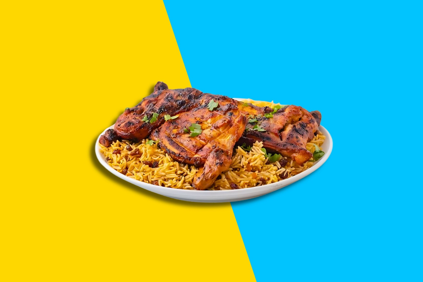 دجاج على الفحم مع الرز - حبة دجاج مشوي كاملة مع الرز