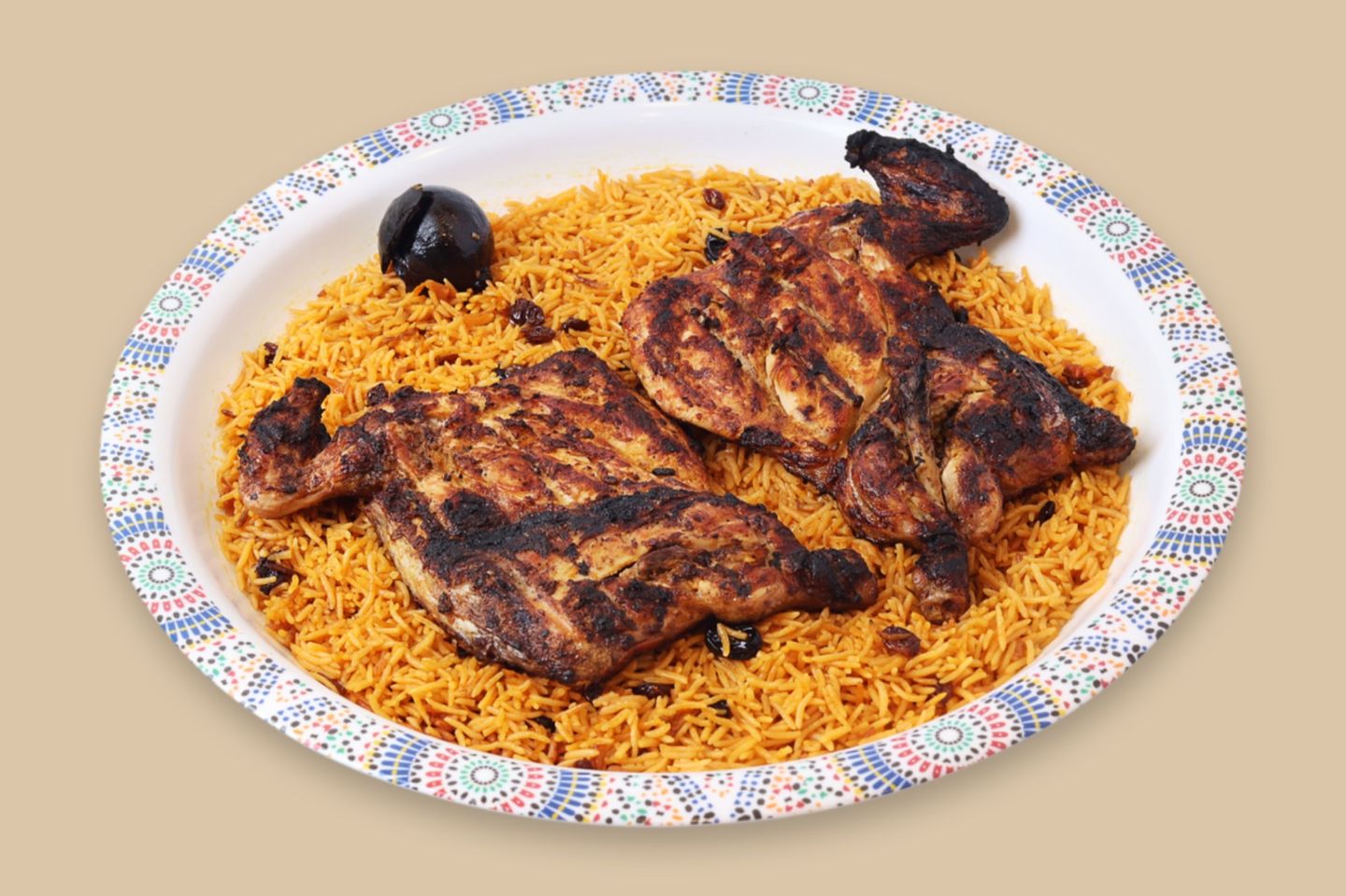 دجاج على الفحم مع الارز - نص حبة دجاج