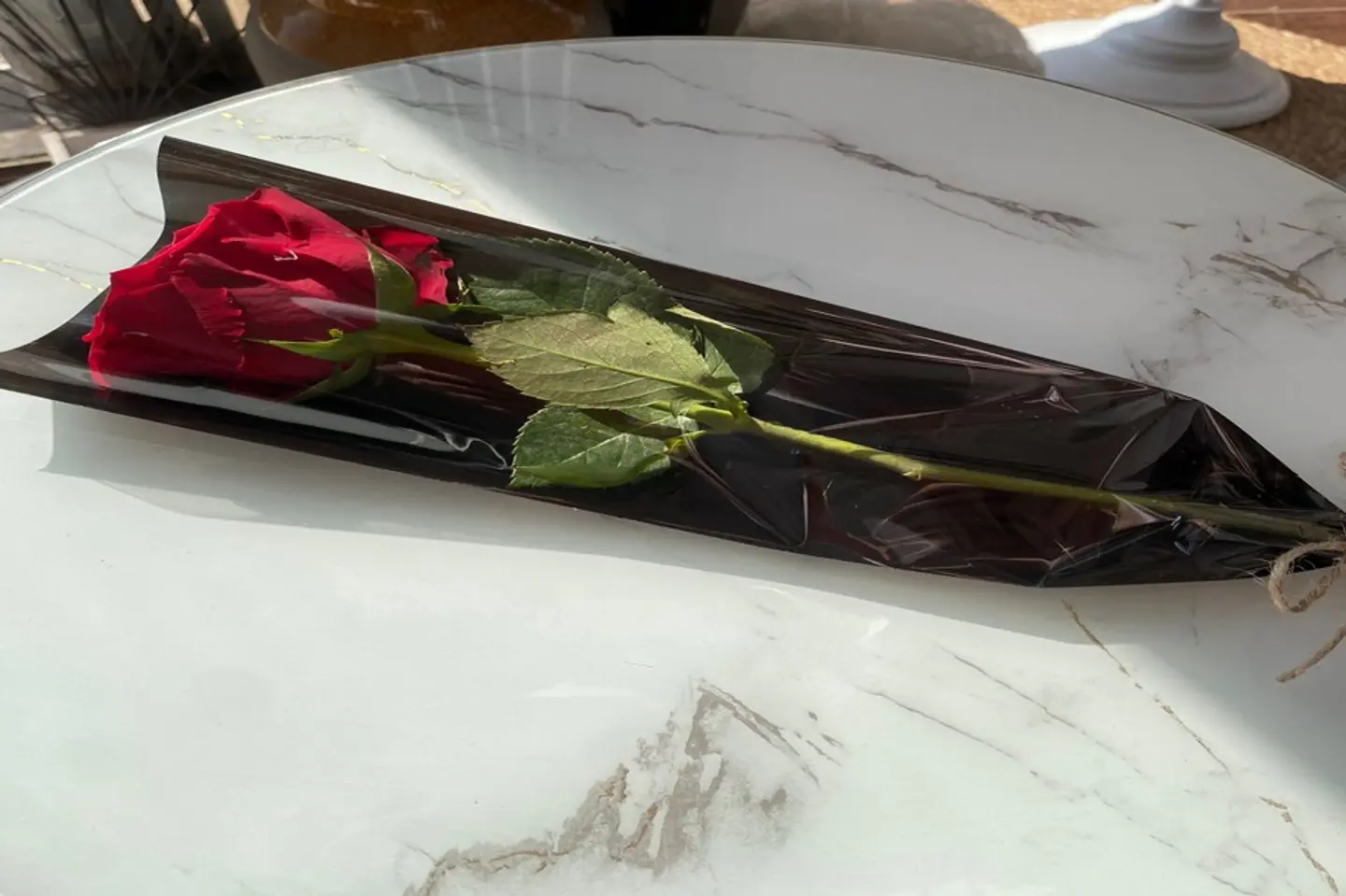 Rose With Black Packaging - Red