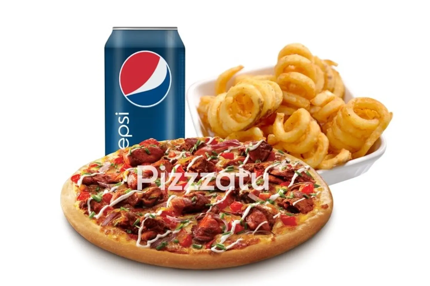 Combo Meal Pizza Chicken With Twister Potatoand Pepsi - Midium
