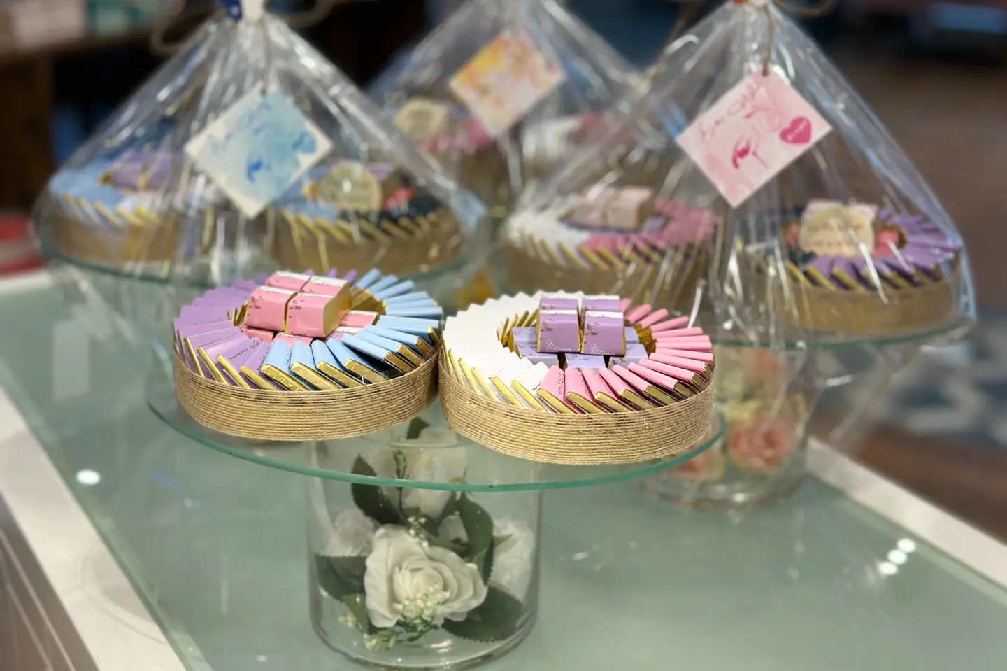 Bloom Tray Wrapped In Cubes - Heavenly Rose With Congratulations On The Birth Of A Child