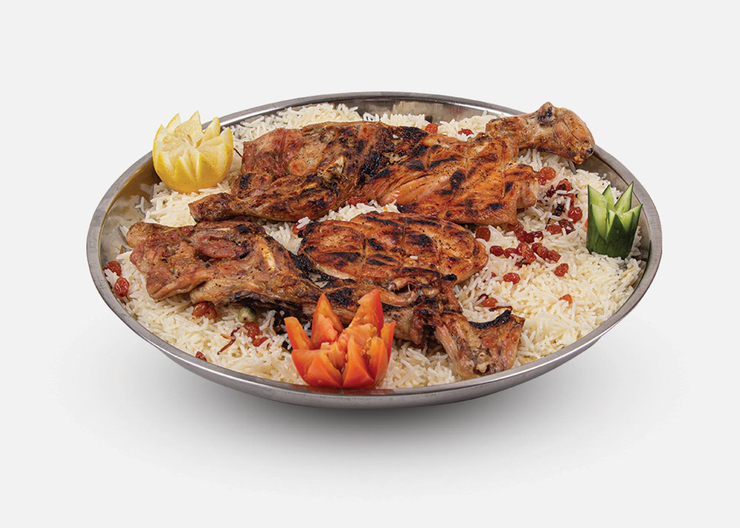 دجاج مشوي على الفحم مع الأرز - نصف دجاجة