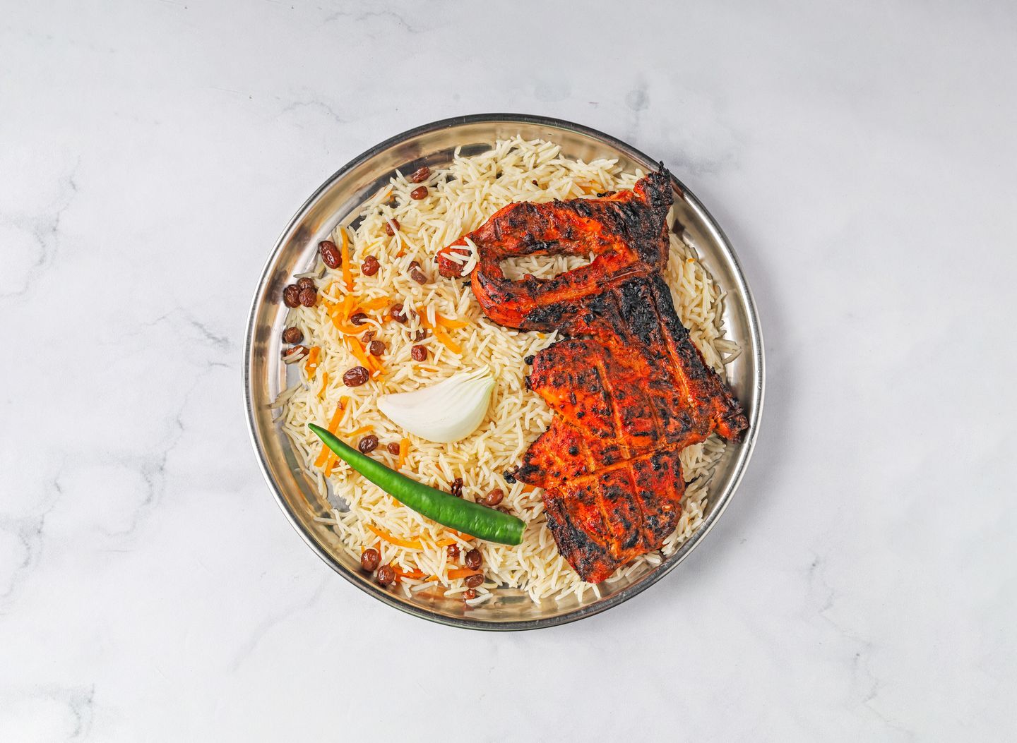دجاج الفحم مع الارز - نص دجاجة
