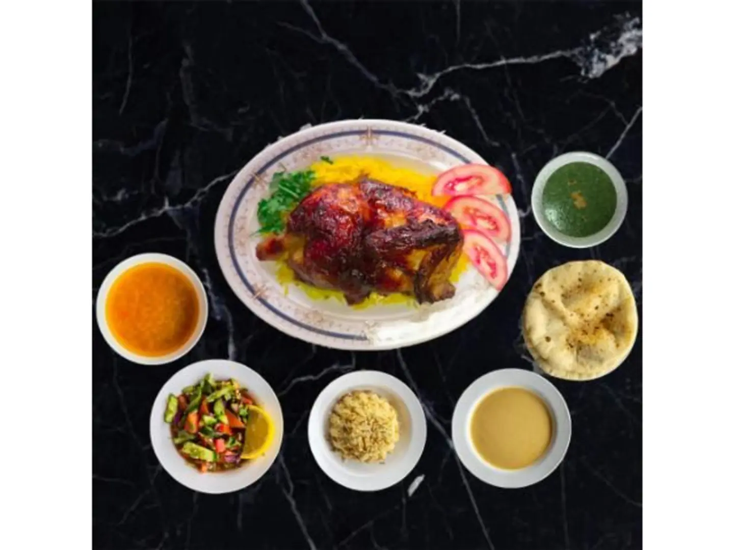 دجاج شواية مع الأرز والخضار - ربع دجاجة