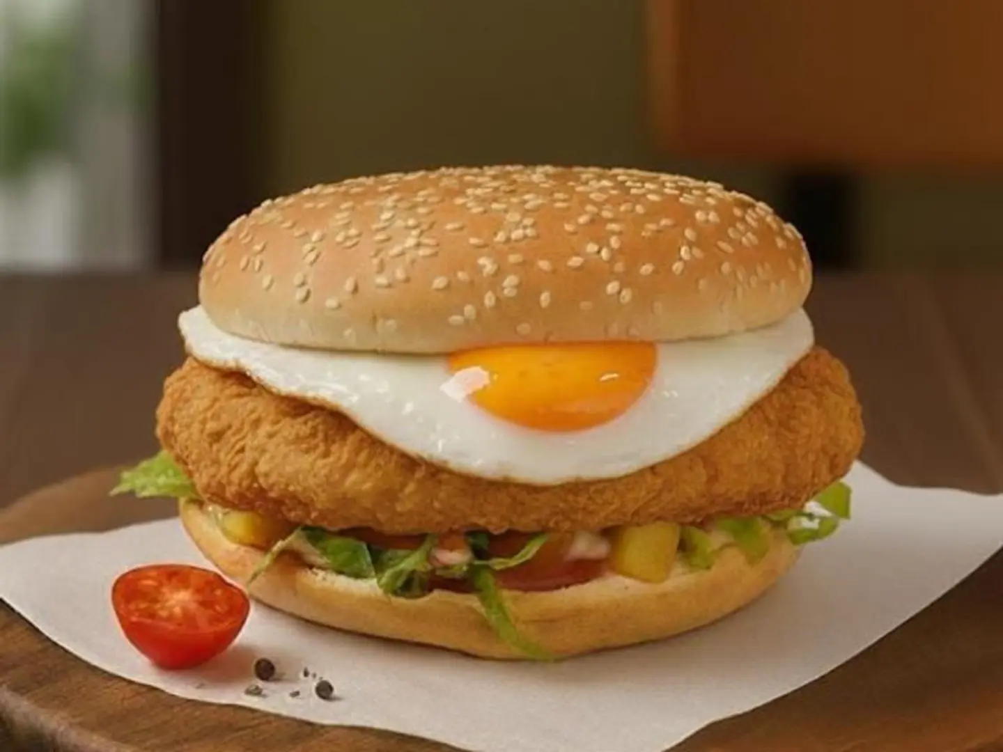 Chicken And Egg Hamburger - Khubz Eadi