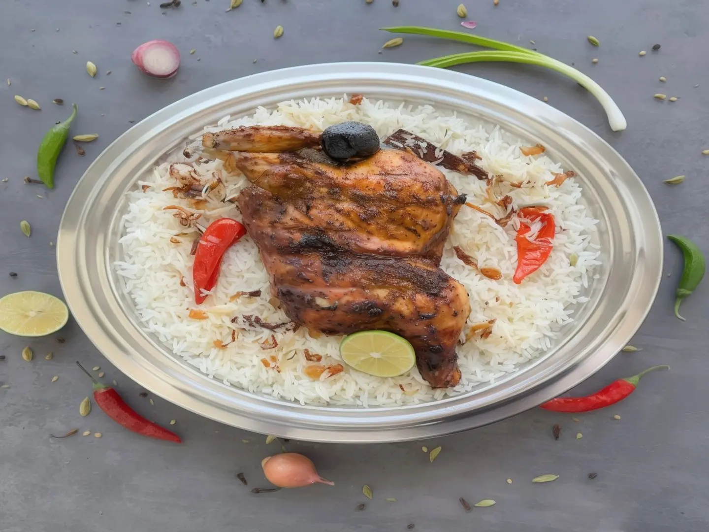 Mixed Charcoal Chicken With Pishawari Rice Mathlouthah - Half A Chicken