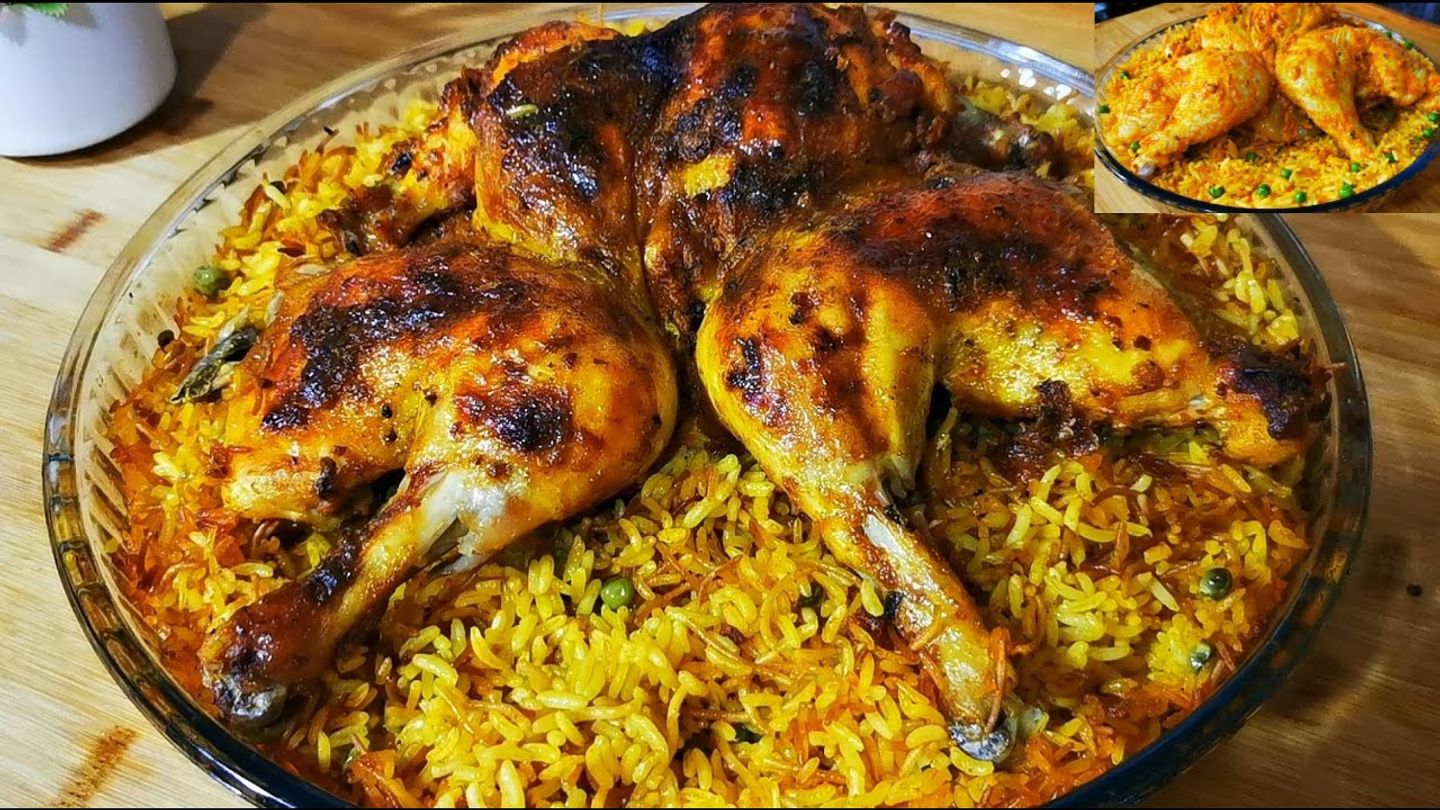 نصف دجاج على الفحم مع الرز - رز بشاور