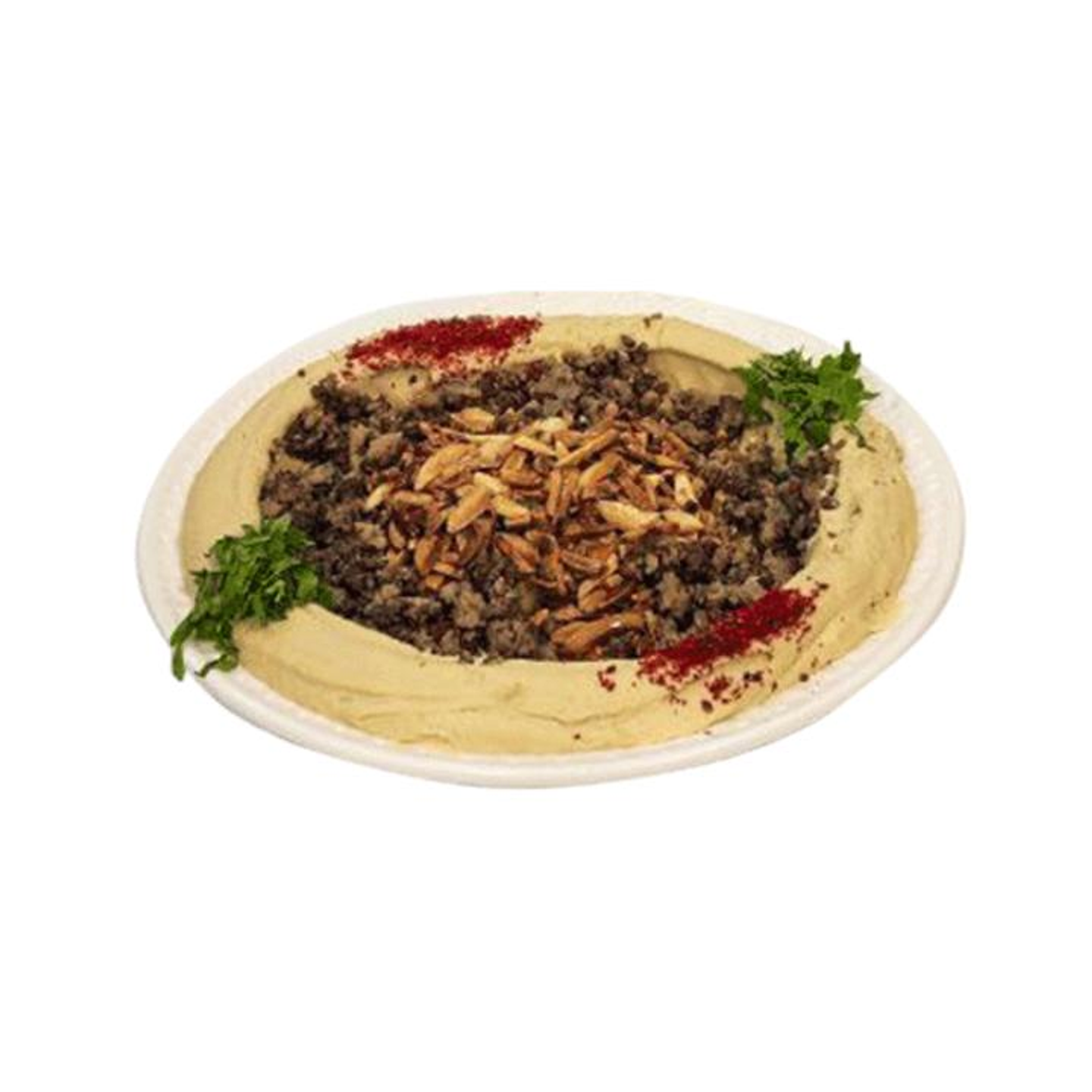 Smooth Hummus With Tahini, Meat And Almonds - Small Plate