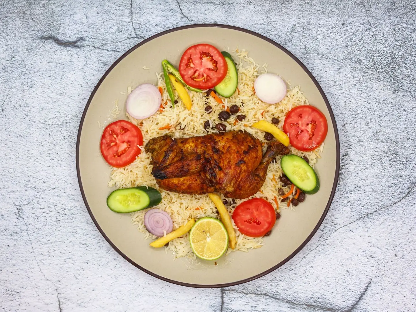 Grill Chicken With Rice - Quarter Of A Chicken