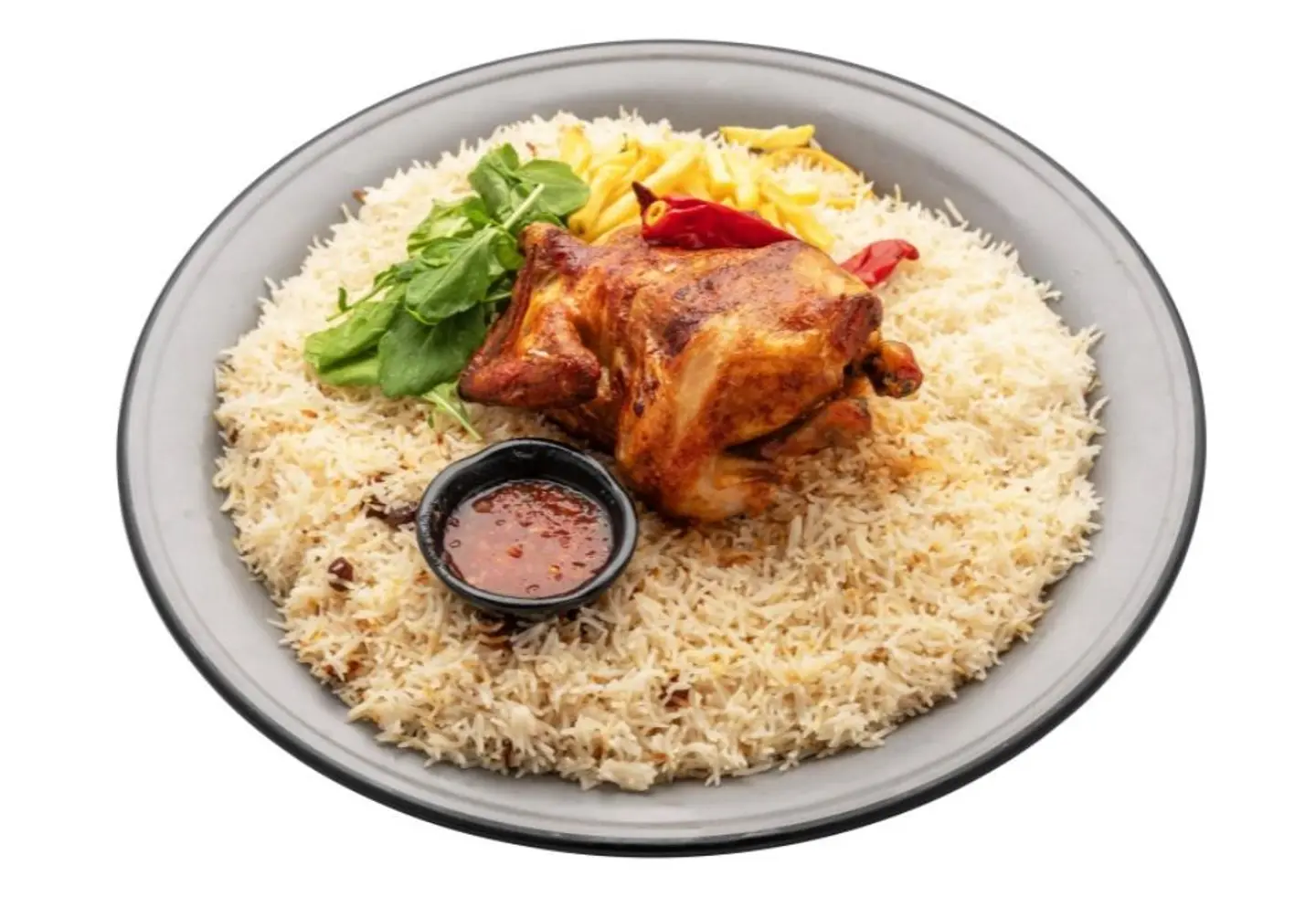نصف حبه دجاج شواية مع الأرز - أرز بخارى ابيض