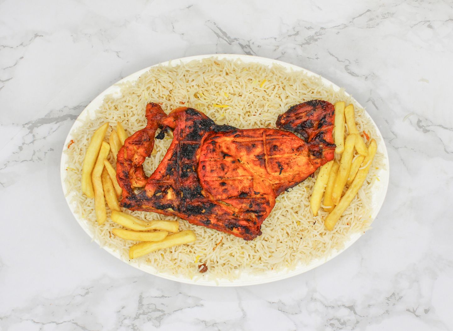دجاج على الفحم مع رز برياني - نص حبة دجاج