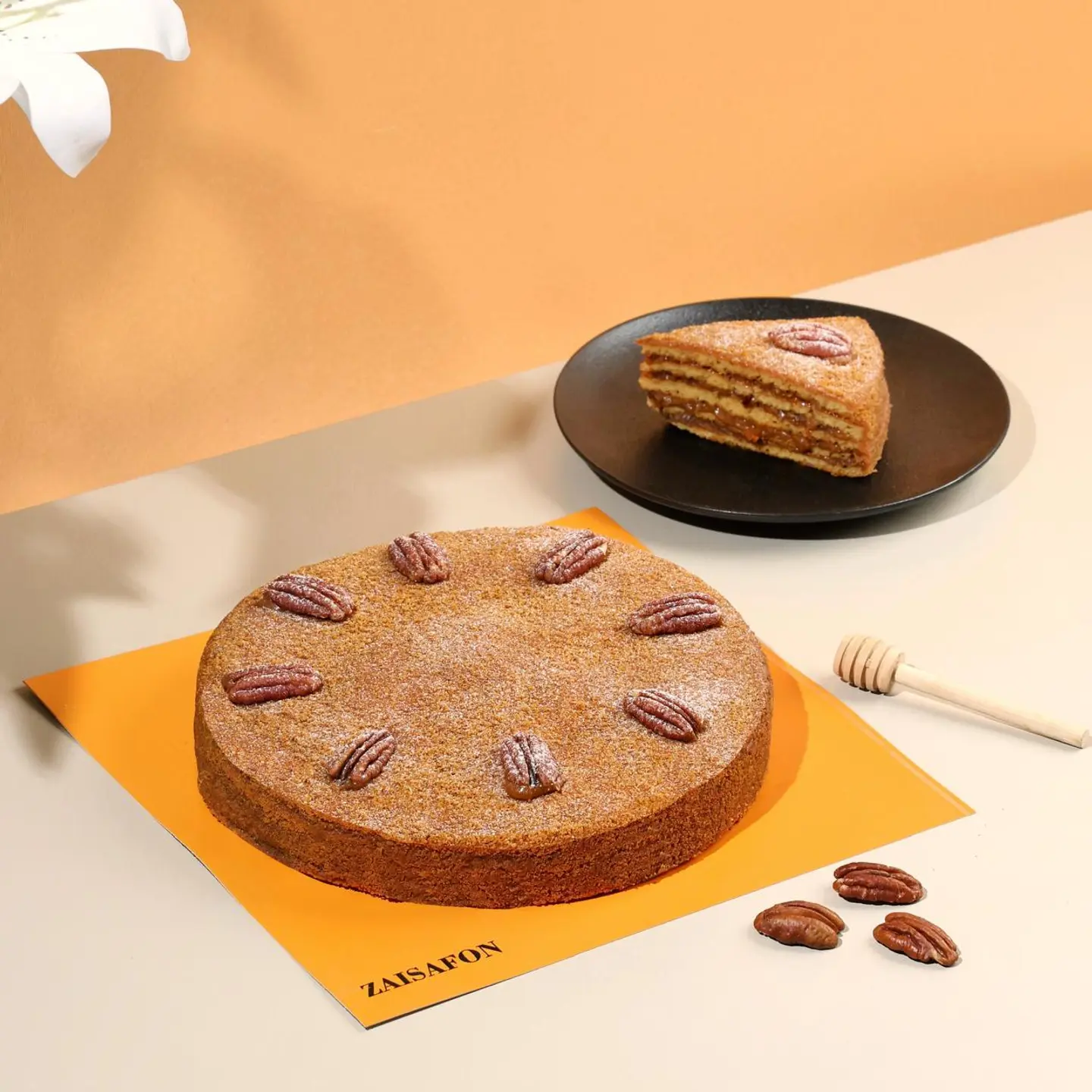 Honey Cake With Pecan - Piece
