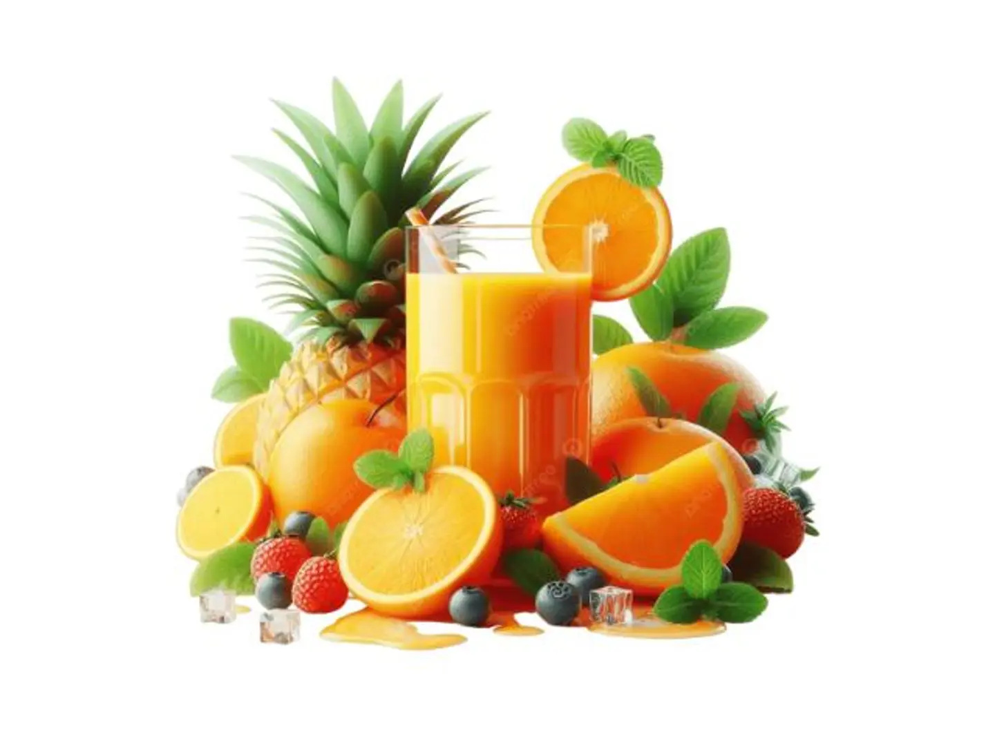عصير كوكتيل برتقال تفاح أناناس - كوب وسط