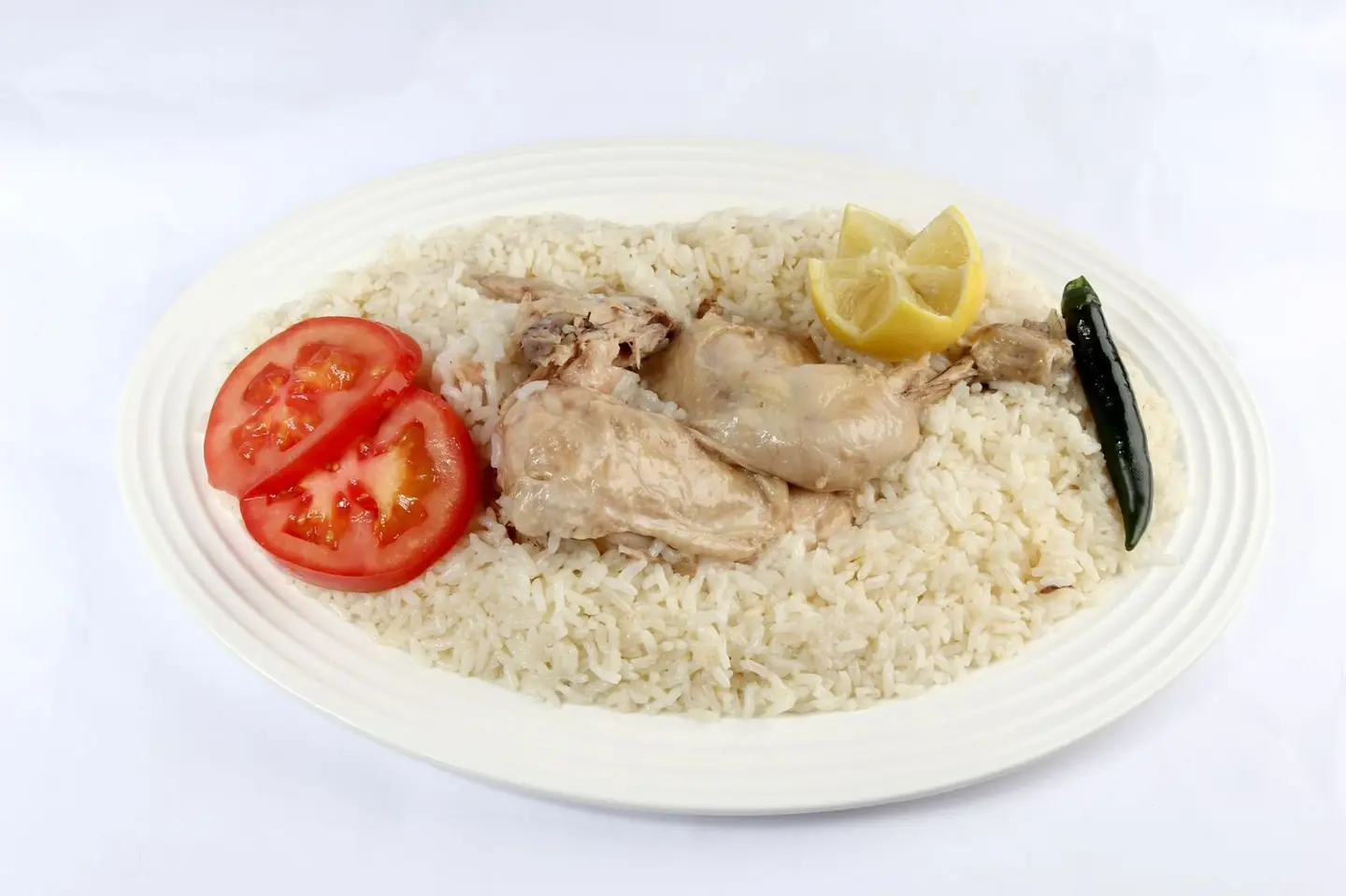 دجاج مضغوط مع ارز ابيض - نص حبة دجاج