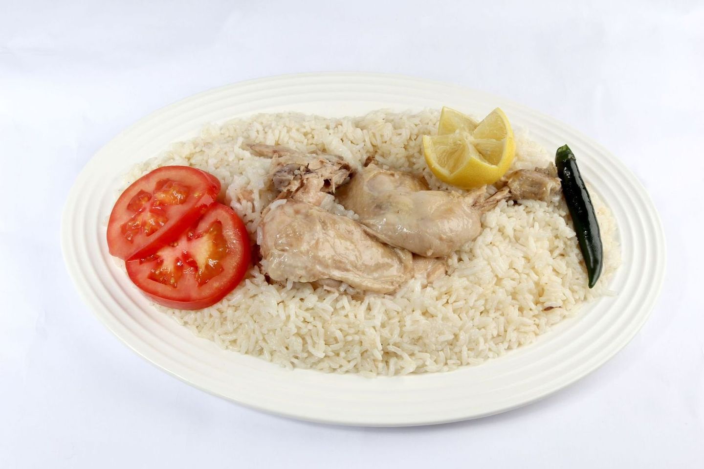 دجاج مضغوط مع ارز ابيض - نص حبة دجاج