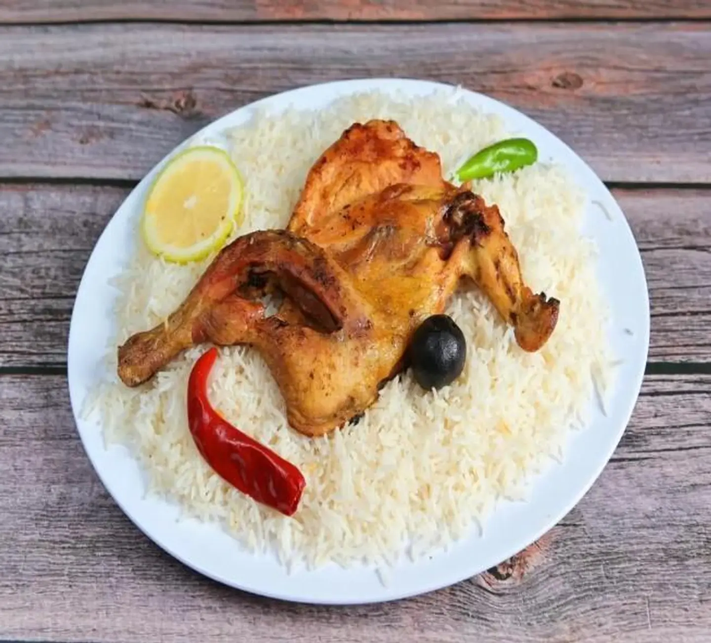 Charcoal Grilled Chicken With Basmati Rice - Half