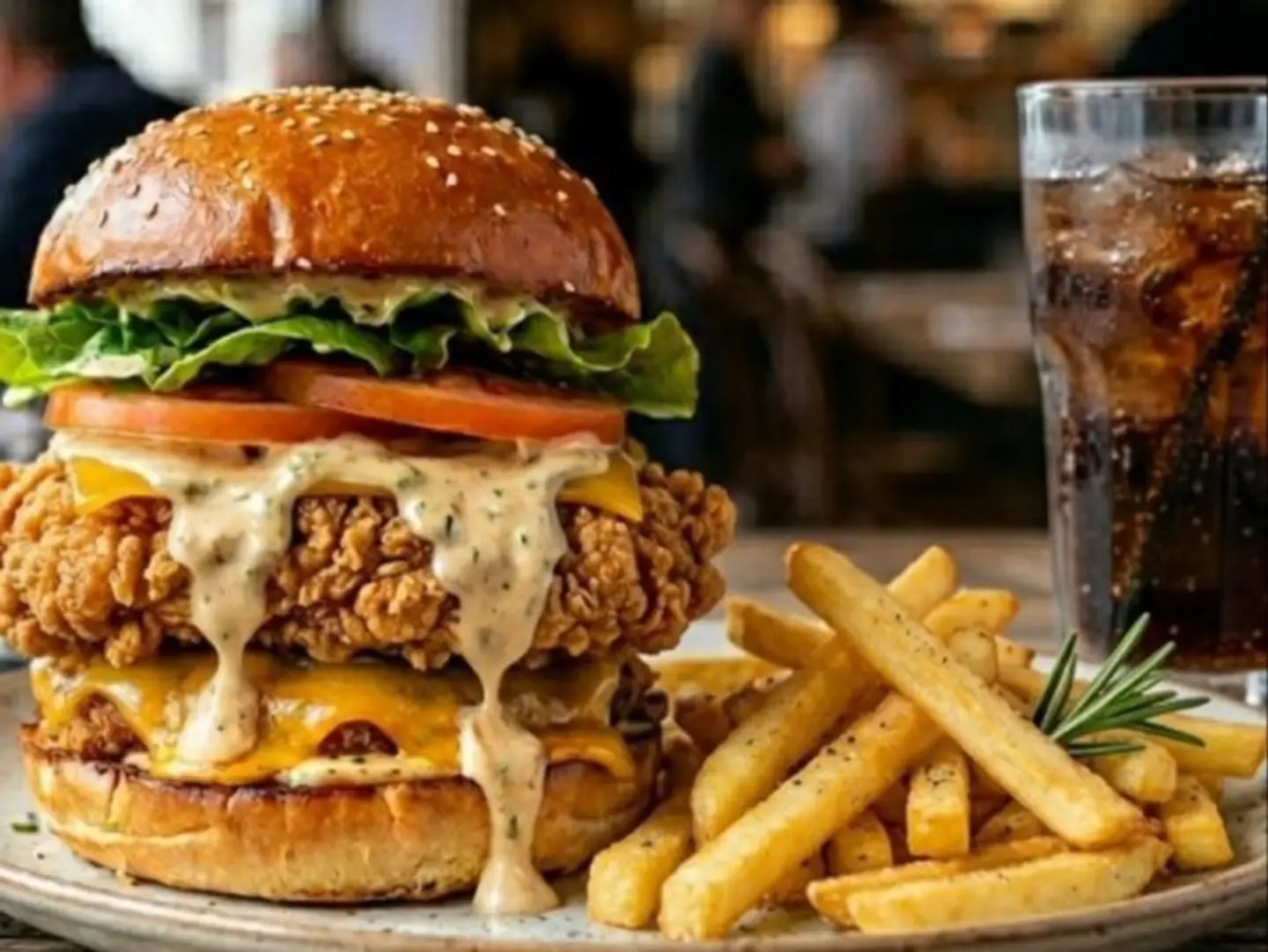 Chicken Burger Meal With Fries And A Drink - One Slice