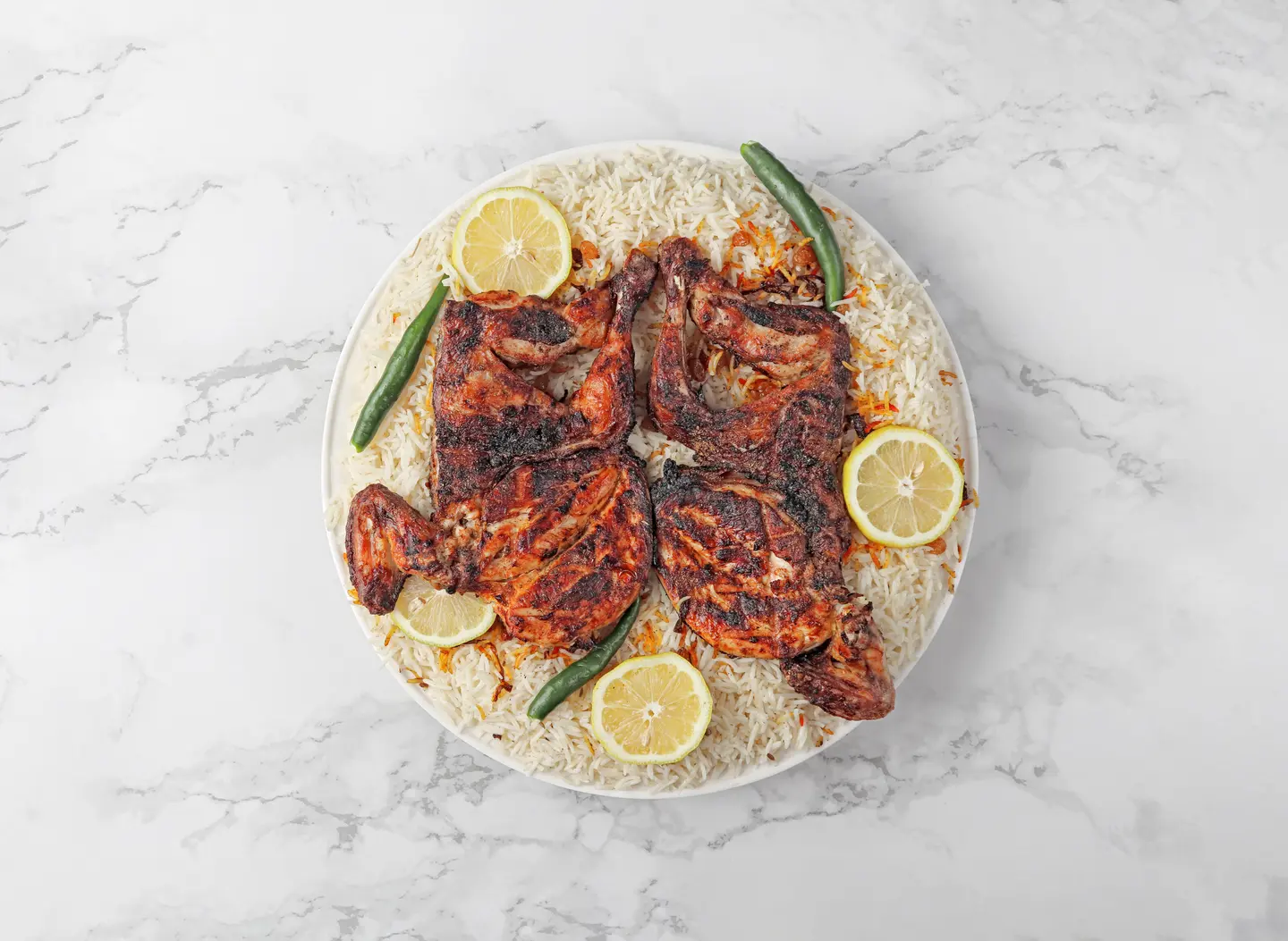 دجاج على الفحم  مع الأرز - حبة دجاج كاملة