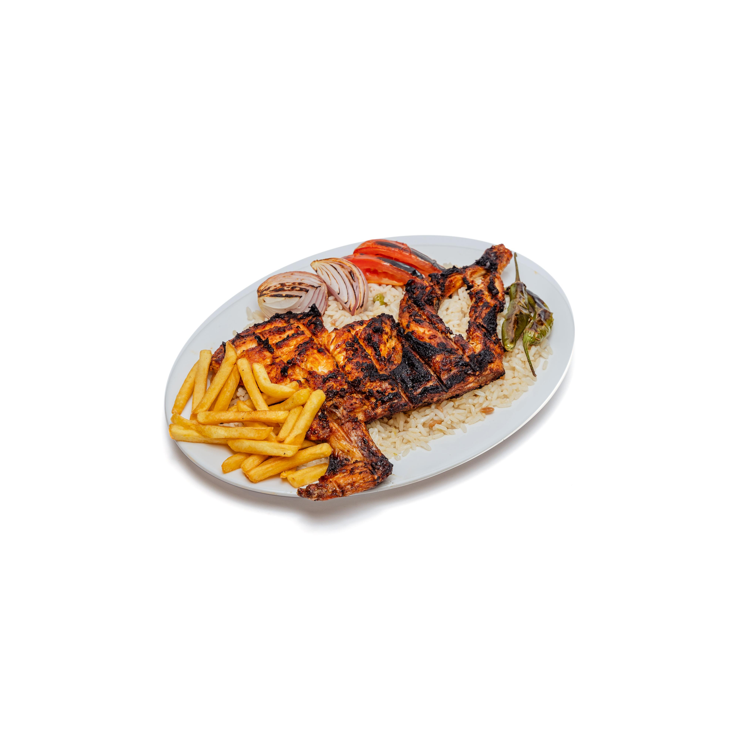 دجاج على الفحم مع الأرز - نص حبة دجاج